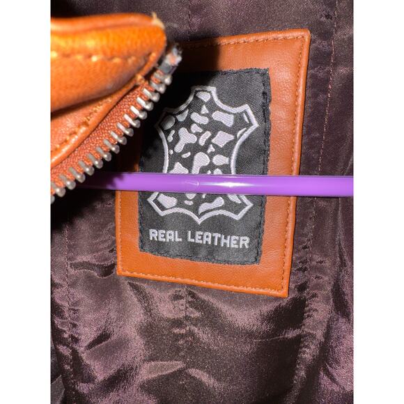 Decrum Women’s Real Leather Hooded Parka Coat Cognac Faux Fur Trim – Size XL NWT - Picture 8 of 12